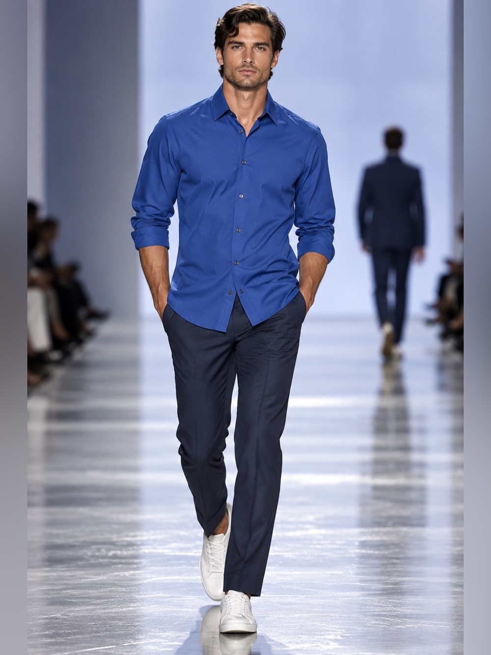 Calvin Klein Men’s Sz M Slim Fit Stretch Dress Shirt Blue Button Down Career